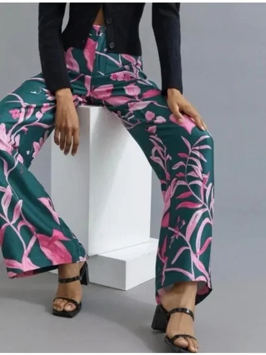 Anthropologie Breezy Floral Tropical Printed Wide Leg Trousers Size 4 - Picture 2 of 10
